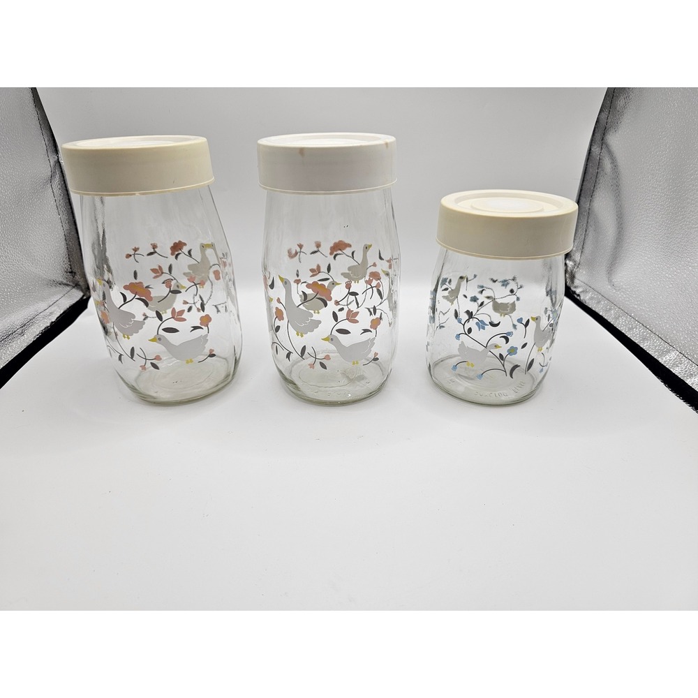 Carlton Glass 3pcs Goose set white lids vintage  70s/80s rare very cute classic